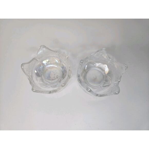 Iridescent Glass Tulip Votives Gorgeous White Vintage Candle Holders Pair 2"x2" - Picture 4 of 7